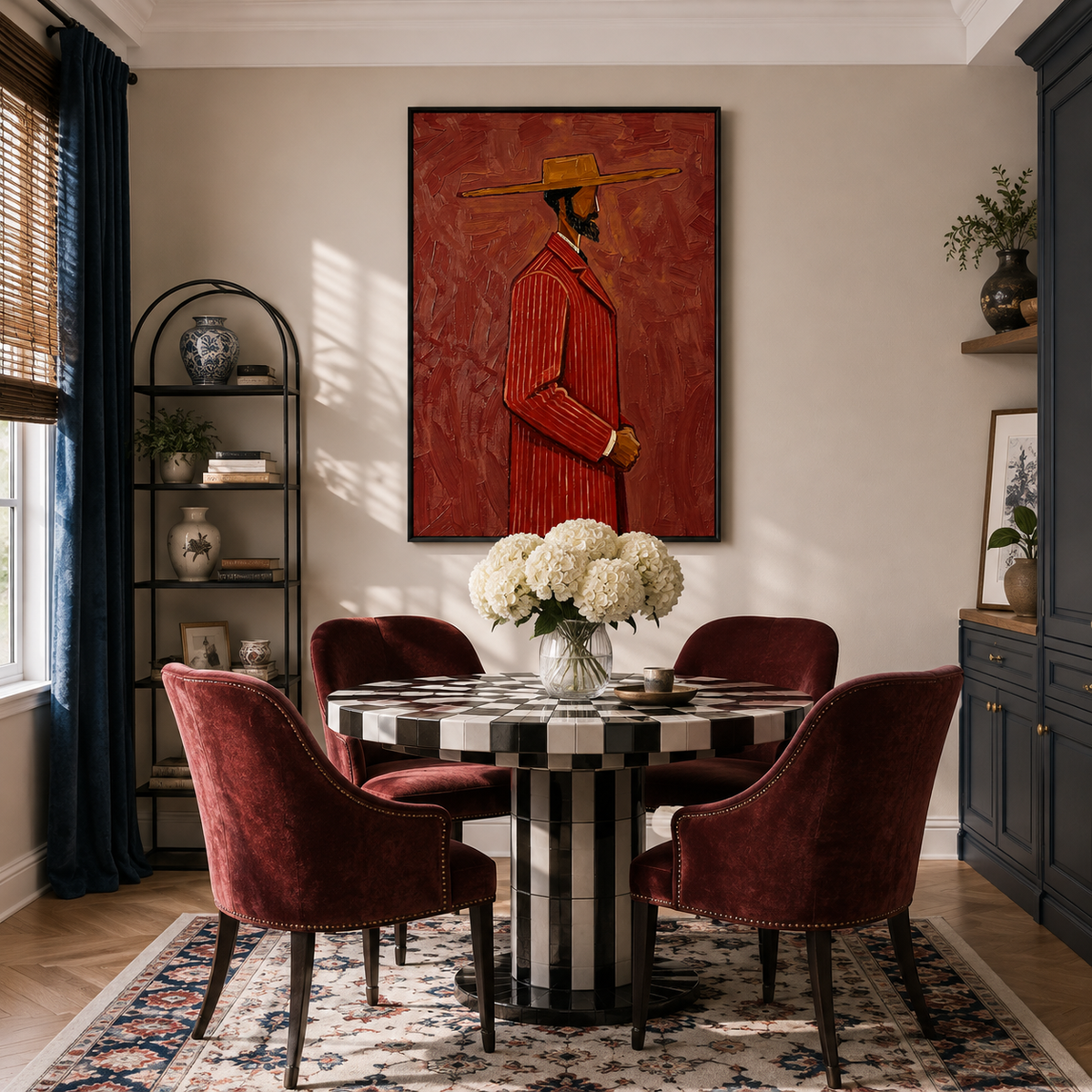 "The Bespoke Gentleman" – Textured Crimson Red Figurative Modern Oil Painting