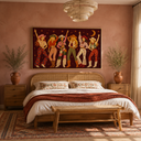 "Cosmic Cowgirls" – Retro Burgundy Boho Western Figurative Oil Painting