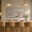 “Whispering Branches” – Wabi-Sabi Beige Tree Panoramic Hand-Painted Canvas Art