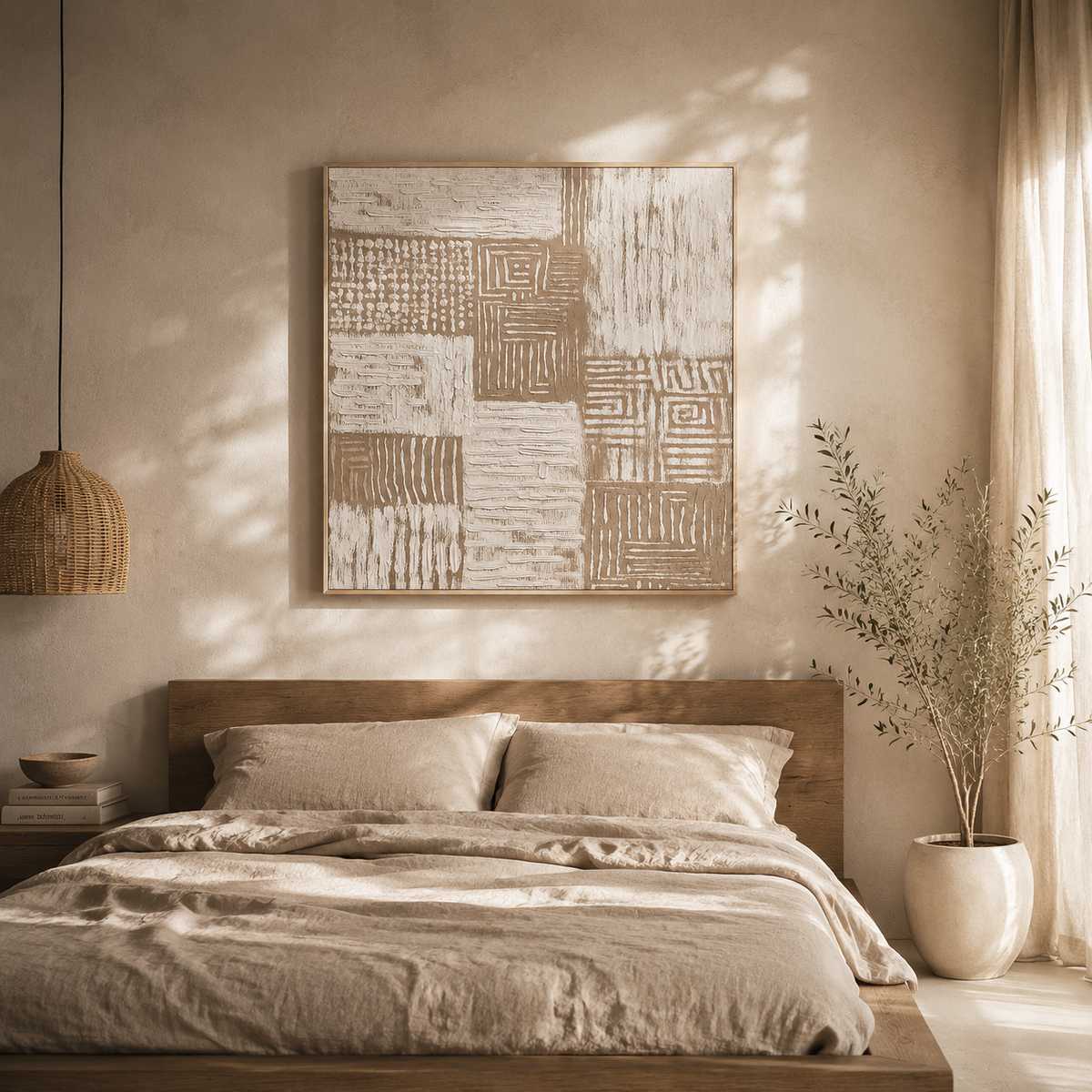 "Long Time" - Wabi-sabi Style Off-White Collage Abstract Acrylic Painting