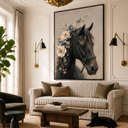 "Eternal Tenderness" – Textural High-Relief Black Horse with Peony Wreath