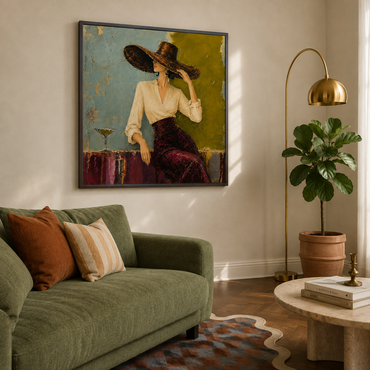 "Twilight Martini" – Vintage Chic Figurative Palette Knife Oil Painting