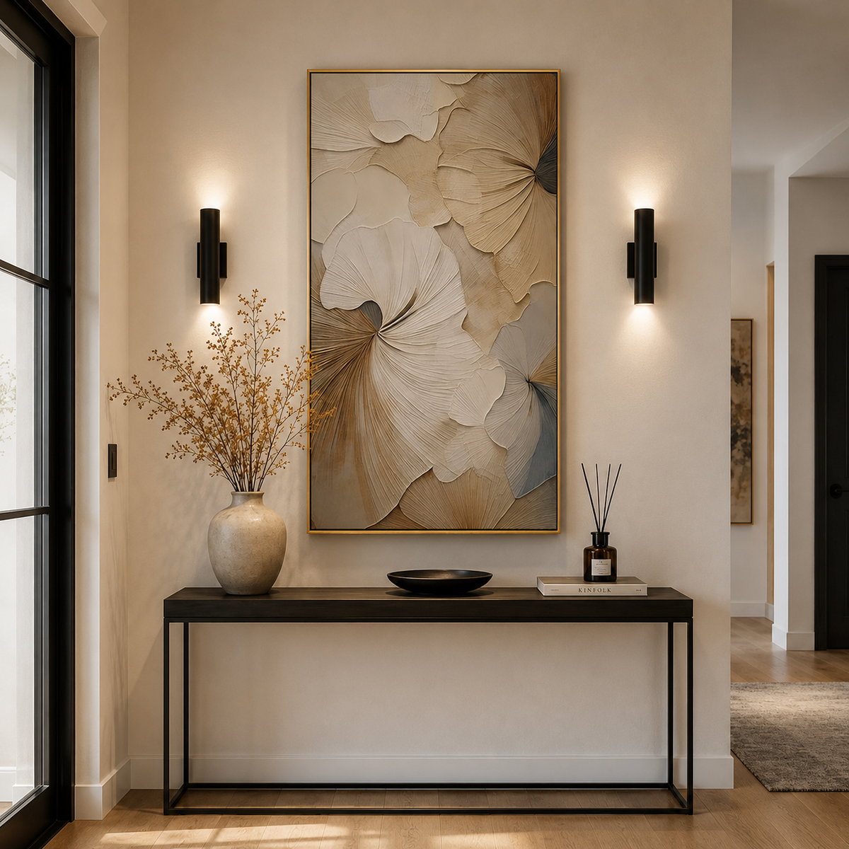 "Flowers bloom slowly" – Wabi-Sabi Textured Cream & Beige 3D Floral Acrylic Painting