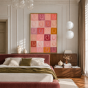 "Blush Fortune" – Modern Pink Grid Textured Horseshoe Abstract Impasto Painting