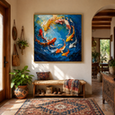 "Prosperity Current" – Colorful Koi Fish Textured Oil Painting