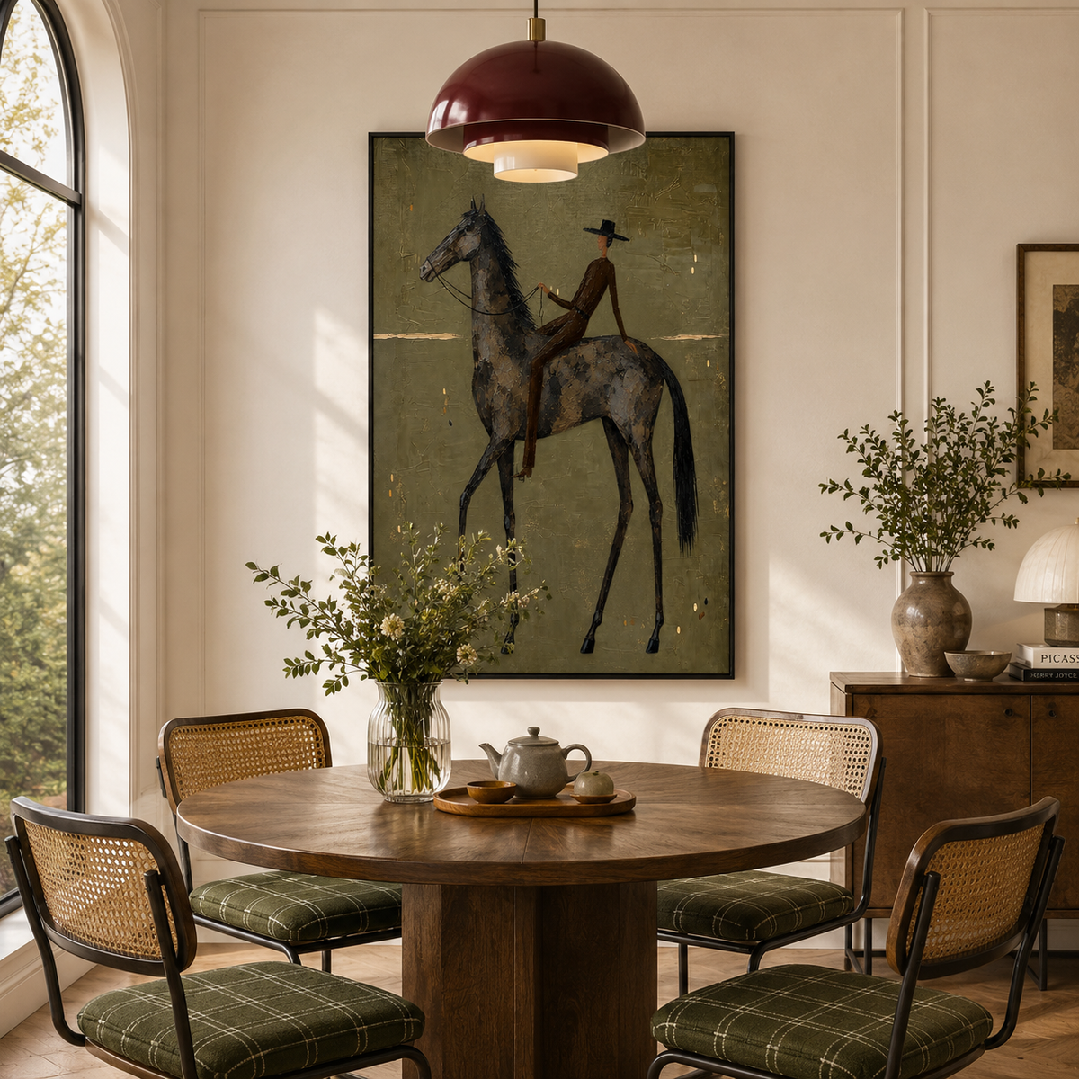 "Midnight Trot" – Minimalist Elongated Equestrian Oil Painting on Canvas