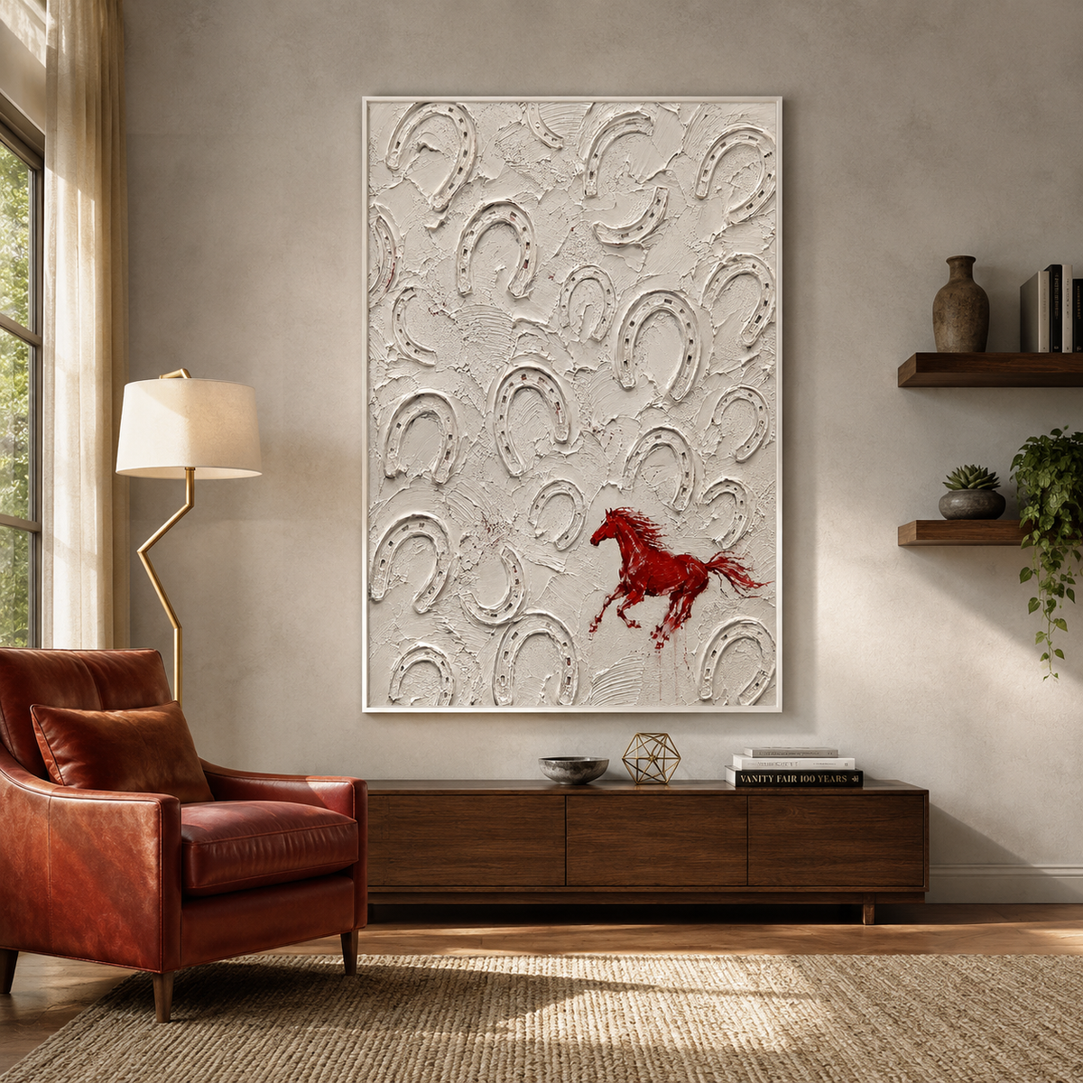 "Untamed Spirit" – Textural Red Horse Minimalist Impasto Painting