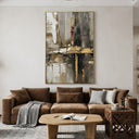 "Urban Relic" – Industrial Black Gold Textured Abstract Painting