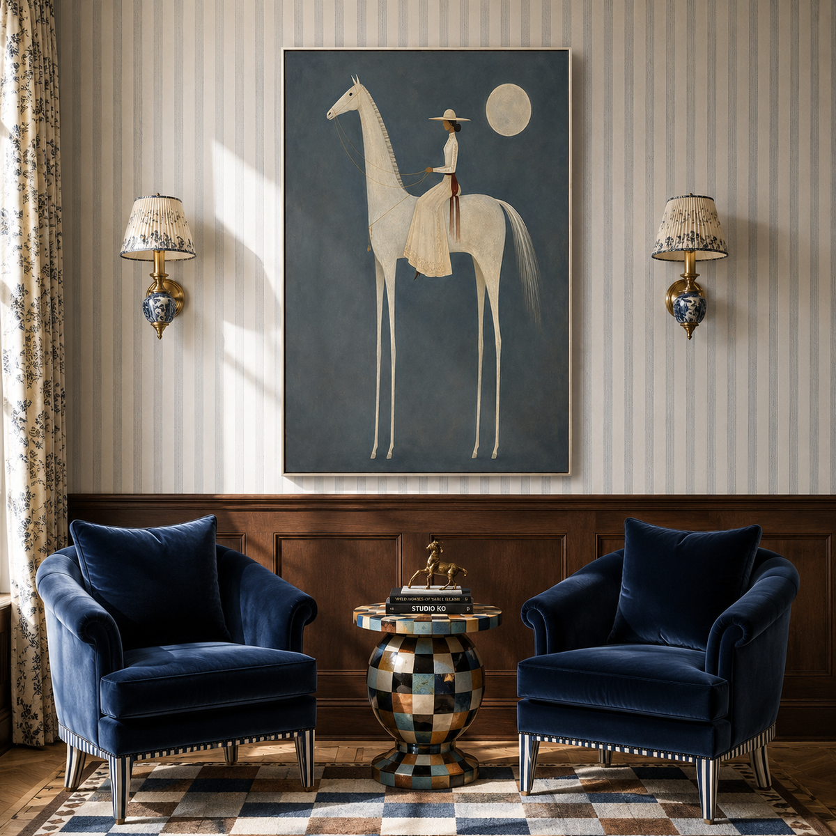 "Moonlit Nomad" – Minimalist Surrealist Equestrian Acrylic Painting
