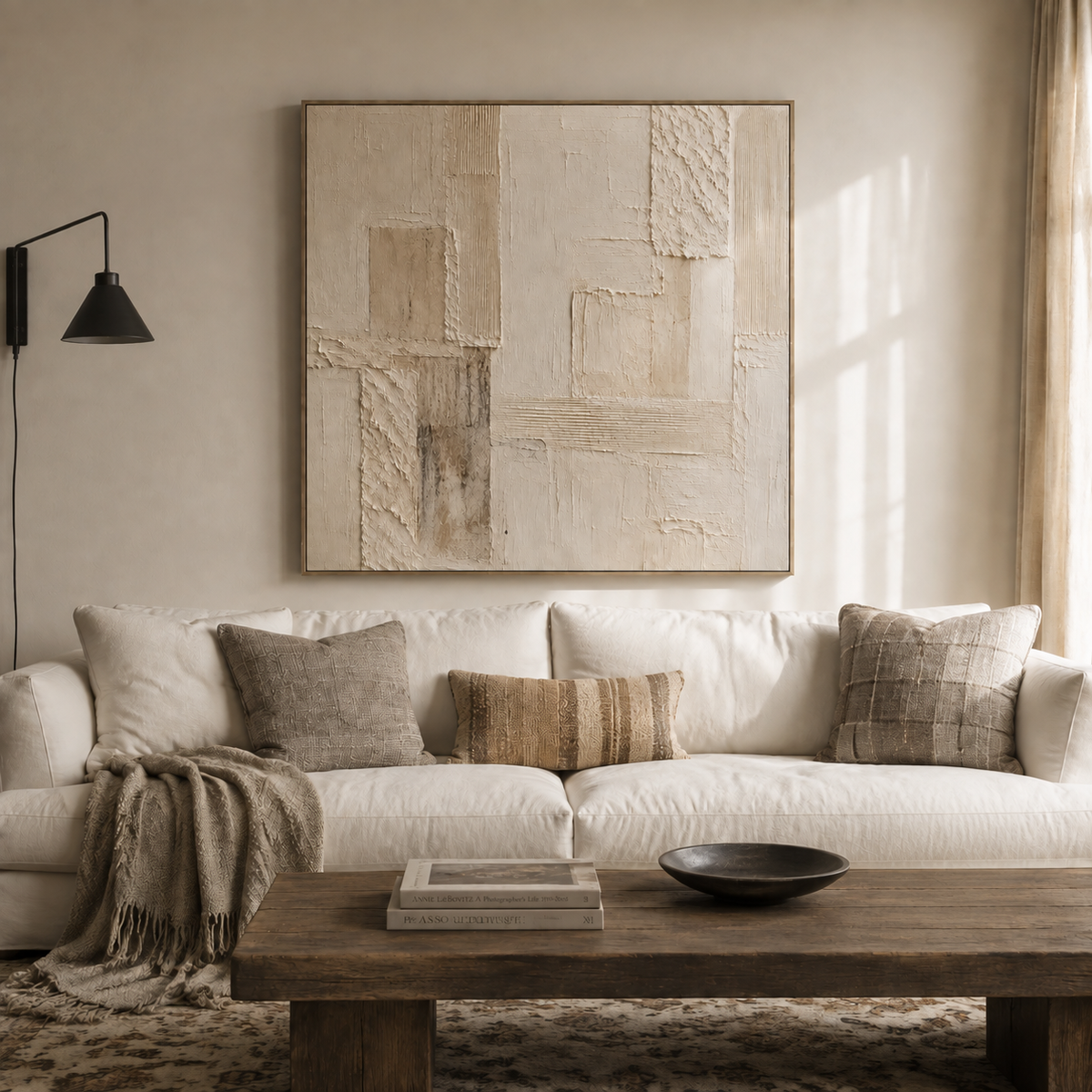 “Tranquility and Harmony” – Wabi-Sabi Beige and Off-White Textured Acrylic Painting