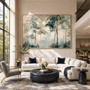 "A hazy morning" – Soft Sage Green Impressionist Forest Oil Painting
