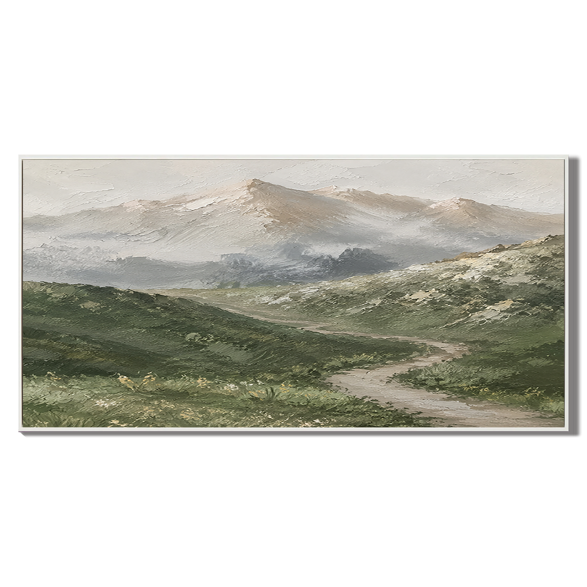 "Natural Horizon"—Impressionistic Soft Green Mountain Landscape Oil Painting