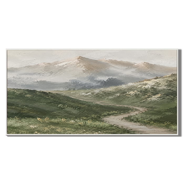 "Natural Horizon"—Impressionistic Soft Green Mountain Landscape Oil Painting