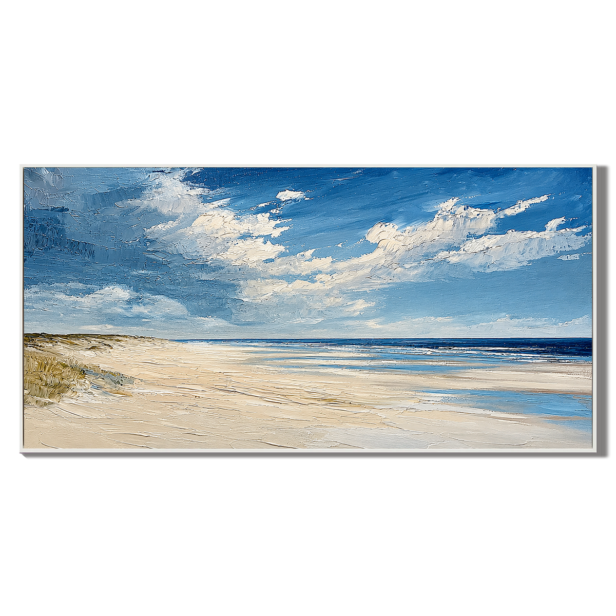 “Coastal Serenity” – Blue Sky Beach Landscape Oil Painting