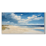 “Coastal Serenity” – Blue Sky Beach Landscape Oil Painting
