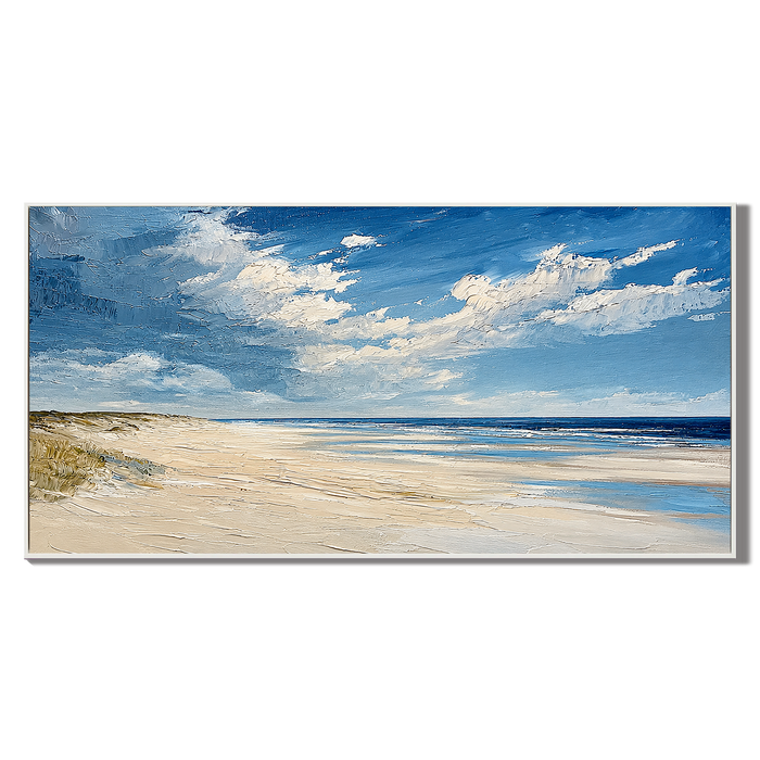 “Coastal Serenity” – Blue Sky Beach Landscape Oil Painting