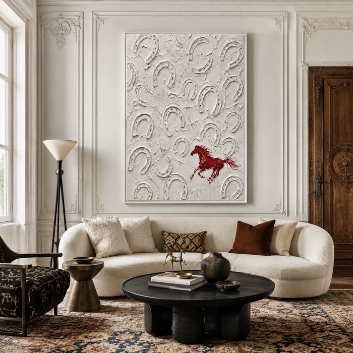 "Untamed Spirit" – Textural Red Horse Minimalist Impasto Painting