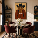 "The Prairie Reverie" – Textured Terracotta Modern Cowgirl Portrait Oil Painting