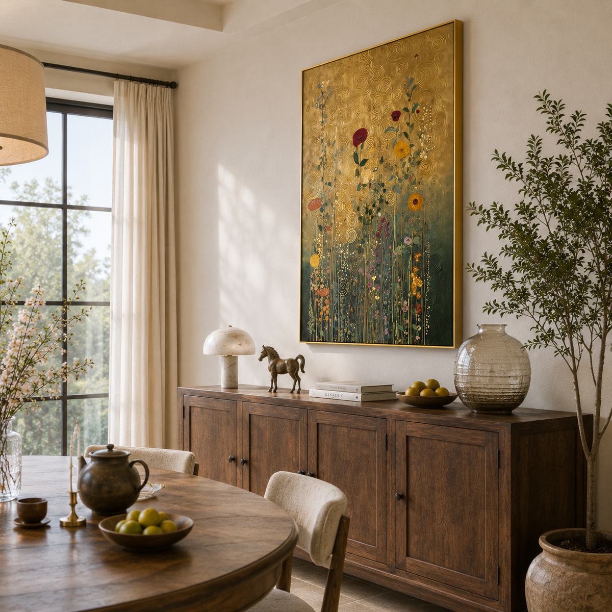"Golden Flower Cluster" – Art Nouveau Klimt-Style Floral Gold Foil Painting