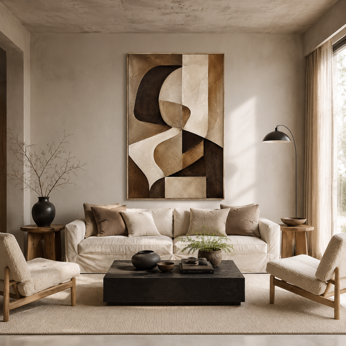 "Curved Rhythm" – Cubist Earth Tone Geometric Abstract Acrylic Painting