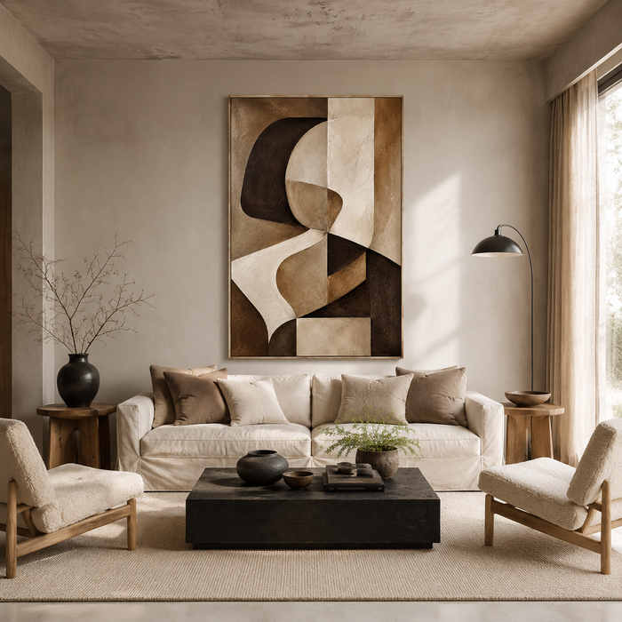"Curved Rhythm" – Cubist Earth Tone Geometric Abstract Acrylic Painting