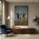 "Twilight Sentinels" – Naïve-Surrealist Three Horsemen Ocean Oil Painting