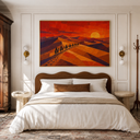 "Crimson Dunes" – Geometric Desert Sunset Textured Oil Painting