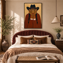 "The Prairie Reverie" – Textured Terracotta Modern Cowgirl Portrait Oil Painting