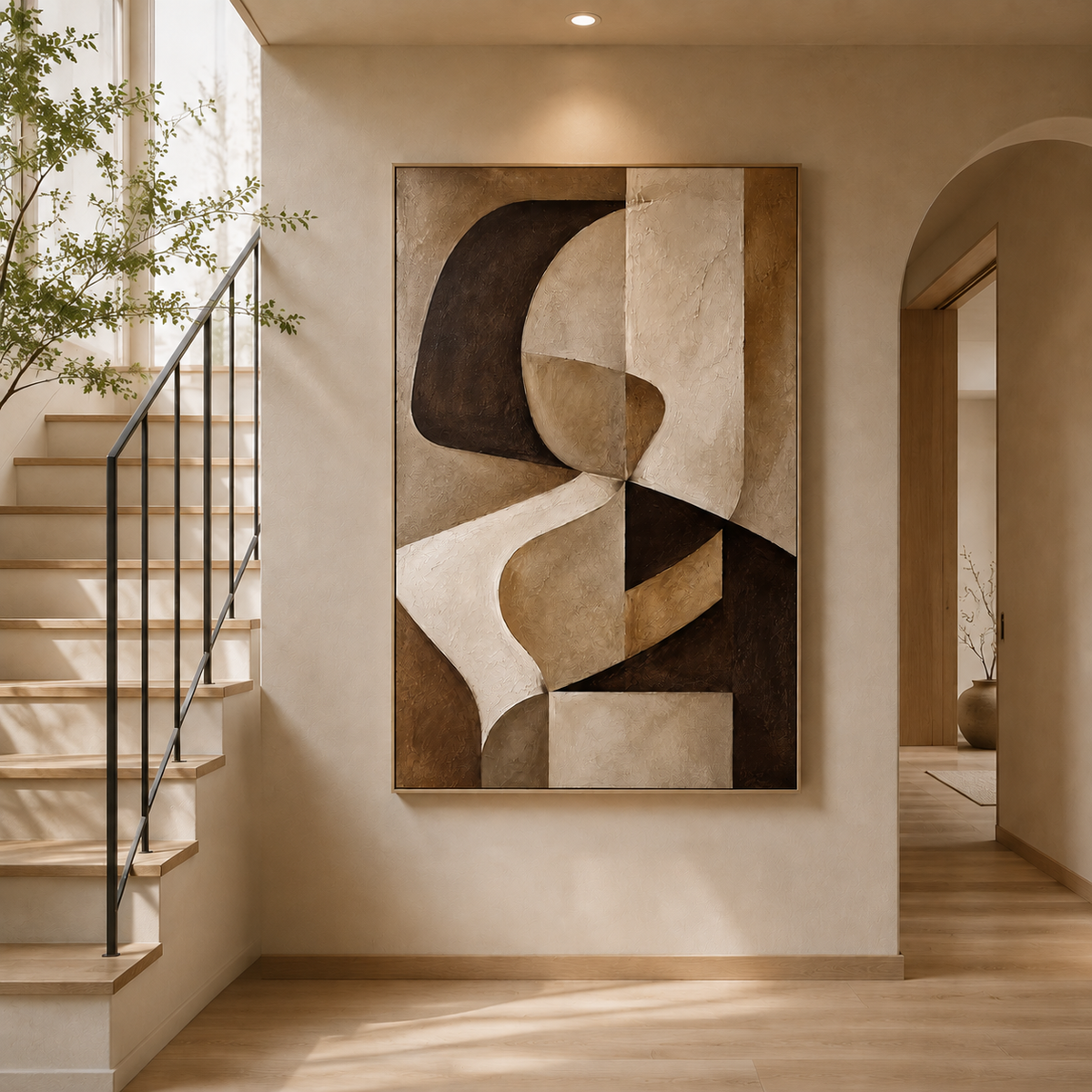 "Curved Rhythm" – Cubist Earth Tone Geometric Abstract Acrylic Painting
