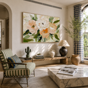 "Flowers in full bloom" – Modern Heavy Impasto Floral Palette Knife Oil Painting