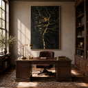 "Gilded Veins" – Black Gold Tree Textured Abstract Painting