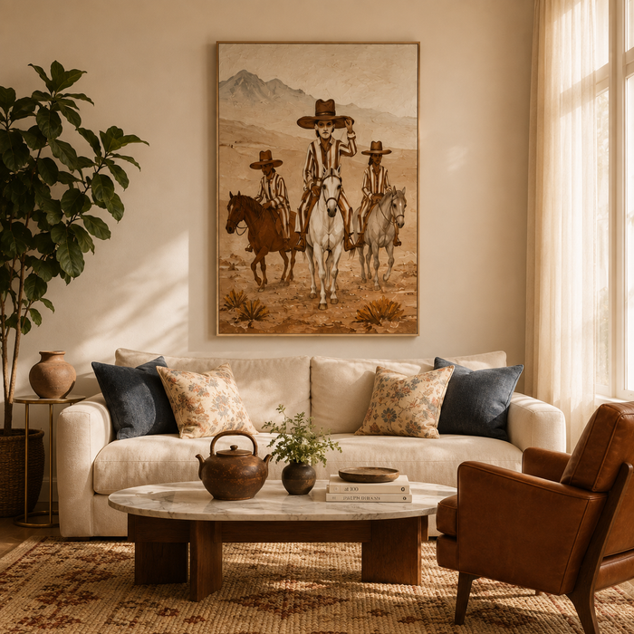 "Desert Caravans" – Modern Western Earth Tone Figurative Impasto Oil Painting