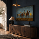 "Mysterious Night Traveling Team" – Naïve-Surrealist Four Horsemen Atmospheric Painting