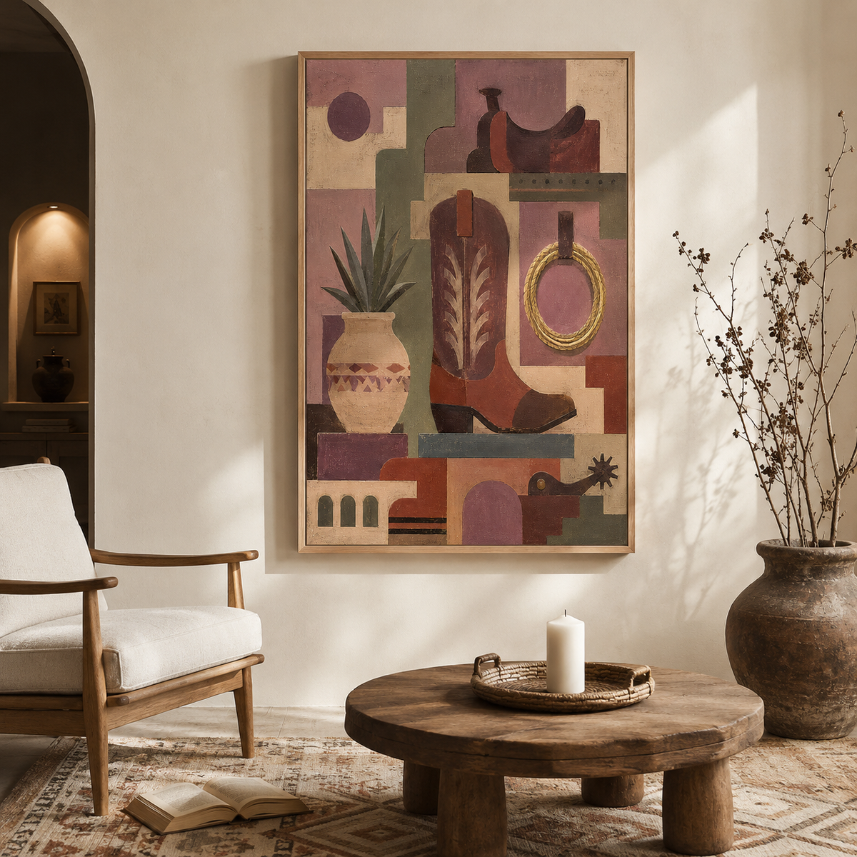 "Dust & Geometry" – Geometric Cowboy Boot Western Abstract Acrylic Painting