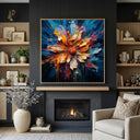 "Radiant Bloom" – Orange Blue Floral Textured Oil Painting