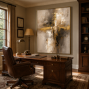 "Gilded Skyline" – Gold Gray Industrial Textured Abstract Painting