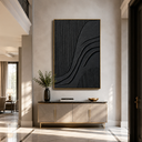 "Noir Rhythm" – Black Geometric Textured Abstract Painting