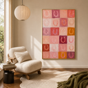 "Blush Fortune" – Modern Pink Grid Textured Horseshoe Abstract Impasto Painting
